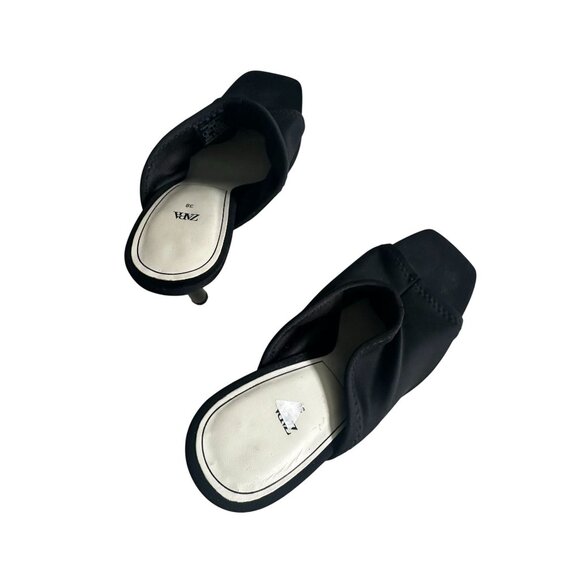ZARA Black Strech Sandals Heels Size 7.5 / 38 - Picture 5 of 11